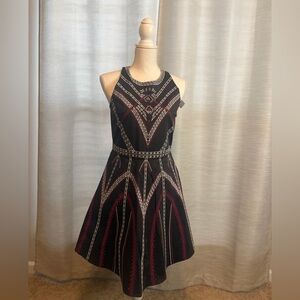 NWT Parker dress size L - Black Embroidered Fit-and-Flare Dress
